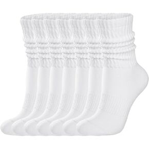 Womens Crew Scrunch Socks: 6 Pack Vintage Solid Cotton Mid Calf Slouch Socks - Athletic for Gym & Fitness in Kuwait