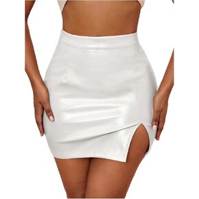 تنورة WDIRARA النسائية ذات فتحة جانبية ضيقة وقابلة للتمدد عالية الخصر من جلد البولي يوريثان، تنانير صغيرة in Kuwait