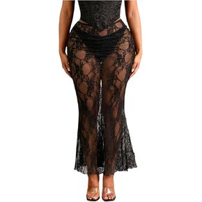 SHENHE Women's Lace See Through Long Skirt Y2K Sheer Beach Cover Up Festival Maxi Skirts in Saudi Arabia