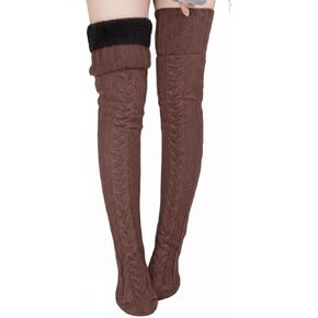 Suhine Women Fleece Lined Thigh High Sock over Knee Cable Knit Boot Sock Extra Long Winter Warm Thermal Stocking Leg Warmer in Kuwait