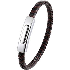 Simple Classic Men Handmade Coffee Black Leather Rope Man High Stainless Steel Button Jewelry in Saudi Arabia