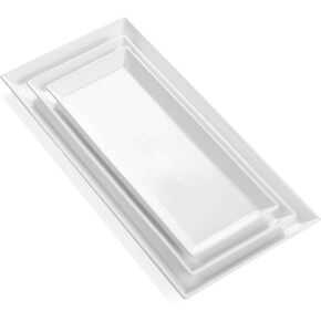 أطباق تقديم بيضاء سويزية، صواني تقديم بورسلين للحفلات، أطباق مستطيلة كبيرة - 15.5 بوصة، مجموعة من 4 قطع in Kuwait