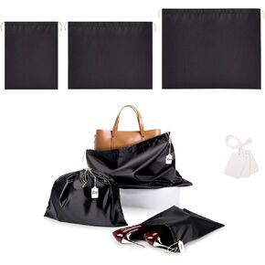 أكياس غبار من الساتان 12 قطعة من Ewen مع رباط مقاوم للغبار، حقيبة تنظيم أساسيات السفر مع علامات فارغة مجموعة في أكياس تعبئة حريرية صغيرة ومتوسطة وكبيرة باللون الرمادي لحقائب اليد وخزانة تخزين الأحذية in Kuwait