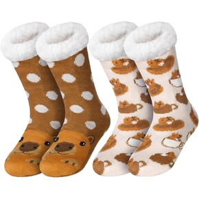 Shihanee 2 أزواج النساء مضحك الحيوان غامض النعال الجوارب هدية الكريسماس الشتاء شيربا أفخم قبضة الجوارب مع سميكة مريحة اصطف in Kuwait