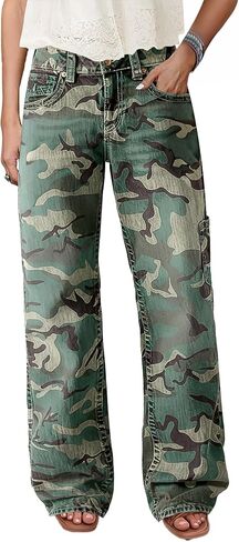 الجينز الساق المستقيم للنساء للنساء في منتصف الارتفاع غير الرسمي غسل الأزهار الزهرية سراويل الدنيم in Kuwait