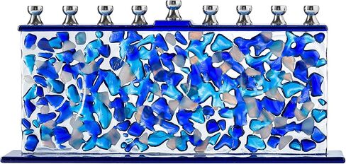 Ner Mitzvah Blue & White Confetti Glass Chanukah Menorah - Handcrafted Painted Glass - Fits Standard Candles in Saudi Arabia