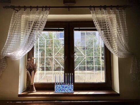 Ner Mitzvah Blue & White Confetti Glass Chanukah Menorah - Handcrafted Painted Glass - Fits Standard Candles in Saudi Arabia