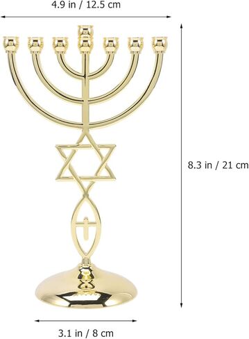 حامل شموع القدس الذهبي حامل شموع مينورا 7 فروع يهودية تقليدية يهودية شمعدان شمعدان حامل لديكور المنزل الديني الروحي in Kuwait