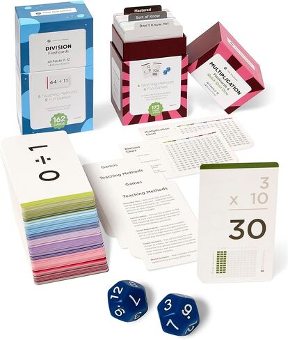 Think Tank Scholar 335 Multiplication & Division Flash Cards - 2 Math Dice (الحائز على جائزة) جميع الحقائق 0-12 إجابة على Back ، للأطفال في الصف الثاني والثالث والرابع والخامس أو السادس أو المدرسة المنزلية - الألعاب والمخططات in Kuwait