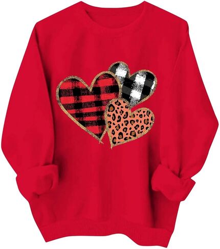 LRMQS قمصان عيد الحب للنساء كم طويل مضحك هدايا عيد الحب القلب الجرافيك Crewneck بلوزات الحب سترة القمم in Kuwait