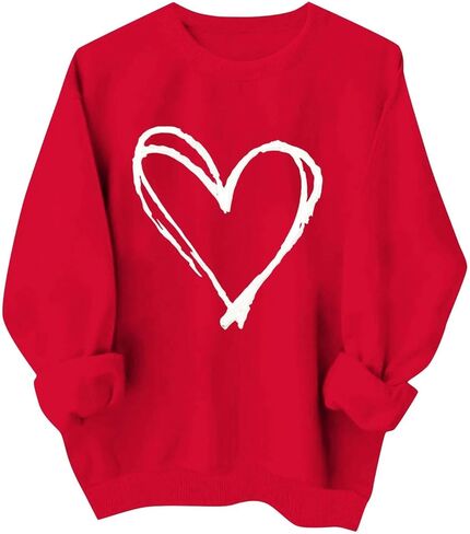 LRMQS قمصان عيد الحب للنساء كم طويل مضحك هدايا عيد الحب القلب الجرافيك Crewneck بلوزات الحب سترة القمم in Kuwait