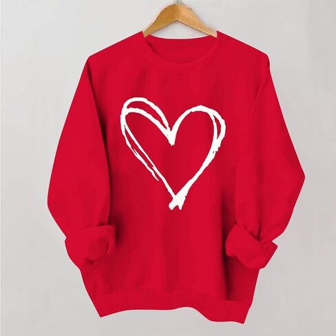 LRMQS قمصان عيد الحب للنساء كم طويل مضحك هدايا عيد الحب القلب الجرافيك Crewneck بلوزات الحب سترة القمم in Kuwait