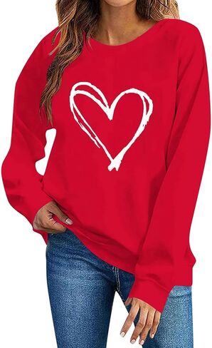 LRMQS قمصان عيد الحب للنساء كم طويل مضحك هدايا عيد الحب القلب الجرافيك Crewneck بلوزات الحب سترة القمم in Kuwait