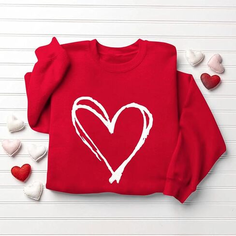 LRMQS قمصان عيد الحب للنساء كم طويل مضحك هدايا عيد الحب القلب الجرافيك Crewneck بلوزات الحب سترة القمم in Kuwait