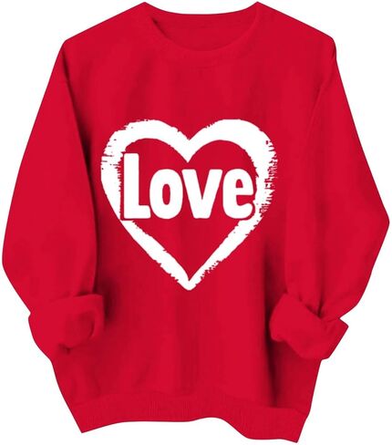 LRMQS قمصان عيد الحب للنساء كم طويل مضحك هدايا عيد الحب القلب الجرافيك Crewneck بلوزات الحب سترة القمم in Kuwait