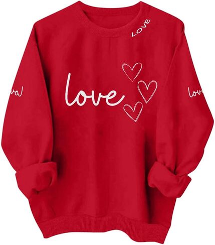 LRMQS قمصان عيد الحب للنساء كم طويل مضحك هدايا عيد الحب القلب الجرافيك Crewneck بلوزات الحب سترة القمم in Kuwait