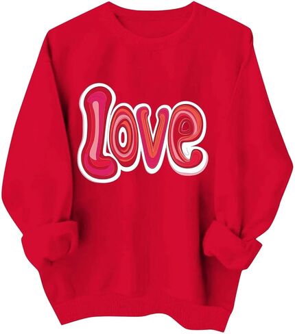 LRMQS قمصان عيد الحب للنساء كم طويل مضحك هدايا عيد الحب القلب الجرافيك Crewneck بلوزات الحب سترة القمم in Kuwait