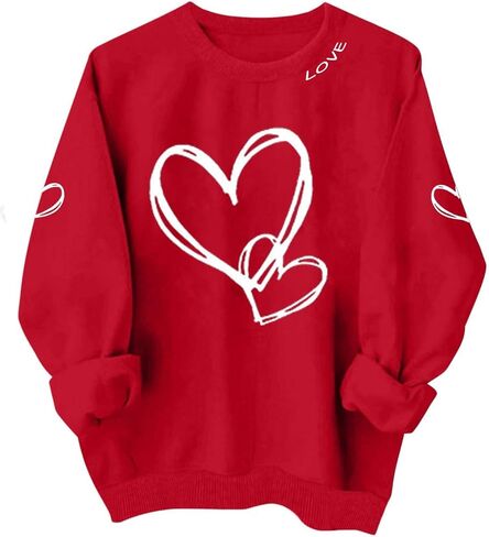 LRMQS قمصان عيد الحب للنساء كم طويل مضحك هدايا عيد الحب القلب الجرافيك Crewneck بلوزات الحب سترة القمم in Kuwait