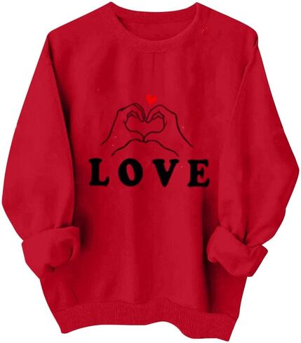 LRMQS قمصان عيد الحب للنساء كم طويل مضحك هدايا عيد الحب القلب الجرافيك Crewneck بلوزات الحب سترة القمم in Kuwait