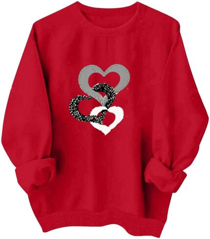 LRMQS قمصان عيد الحب للنساء كم طويل مضحك هدايا عيد الحب القلب الجرافيك Crewneck بلوزات الحب سترة القمم in Kuwait