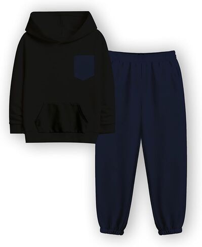 Boys Clothes Long Sleeve Pullover Color Block Hoodie Sweatpants 2 Piece Fall Winter Outfits in Saudi Arabia