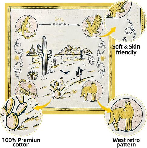 باندانا غربية للرجال والرجال، مقاس 55.88 سم × 55.88 سم، باندانا قطنية للنساء من الإكسسوارات الغربية، مجموعة من 6 قطع in Kuwait
