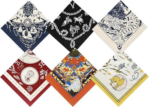 باندانا غربية للرجال والرجال، مقاس 55.88 سم × 55.88 سم، باندانا قطنية للنساء من الإكسسوارات الغربية، مجموعة من 6 قطع in Kuwait