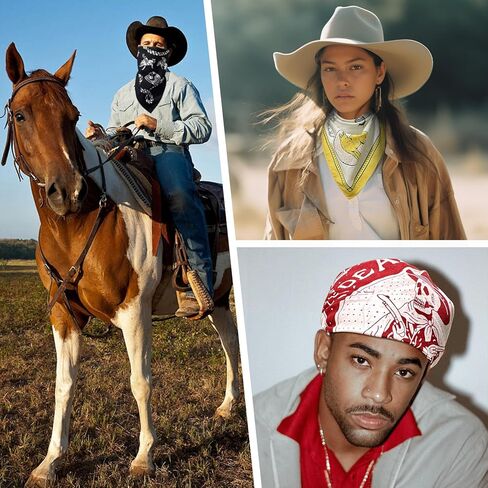 باندانا غربية للرجال والرجال، مقاس 55.88 سم × 55.88 سم، باندانا قطنية للنساء من الإكسسوارات الغربية، مجموعة من 6 قطع in Kuwait