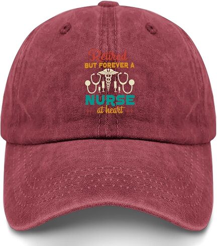Retired but Forever a Nurse at Heart Sun hat USA Cowboy hat Mens hat Gifts for Daughter Golf Hat Wine Red in Saudi Arabia