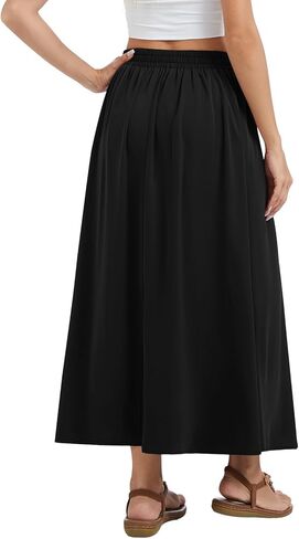 Womens Maxi A-line Long Skirt High Waist Casual Elastic Flowy Skirts with Pockets in Kuwait