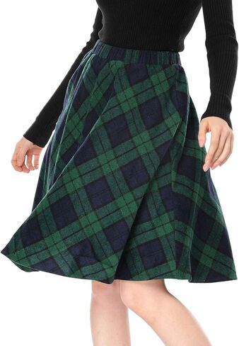 Allegra K Women's Plaids Vintage Tartan Elastic Waist Knee Length A-Line Skirt in Saudi Arabia