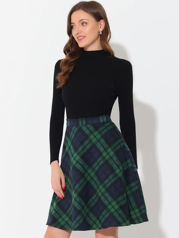 Allegra K Women's Plaids Vintage Tartan Elastic Waist Knee Length A-Line Skirt in Saudi Arabia