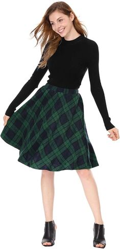 Allegra K Women's Plaids Vintage Tartan Elastic Waist Knee Length A-Line Skirt in Saudi Arabia