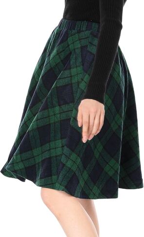 Allegra K Women's Plaids Vintage Tartan Elastic Waist Knee Length A-Line Skirt in Saudi Arabia