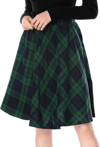 Allegra K Women's Plaids Vintage Tartan Elastic Waist Knee Length A-Line Skirt in Saudi Arabia