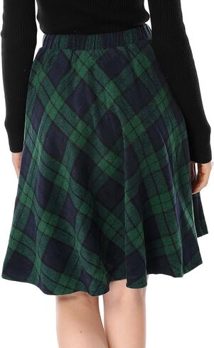 Allegra K Women's Plaids Vintage Tartan Elastic Waist Knee Length A-Line Skirt in Saudi Arabia