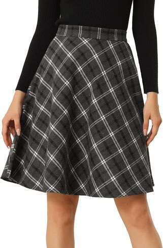 Allegra K Women's Plaids Vintage Tartan Elastic Waist Knee Length A-Line Skirt in Saudi Arabia