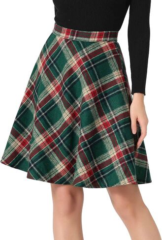 Allegra K Women's Plaids Vintage Tartan Elastic Waist Knee Length A-Line Skirt in Saudi Arabia