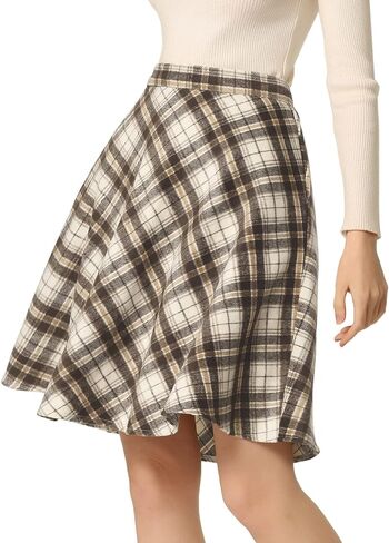 Allegra K Women's Plaids Vintage Tartan Elastic Waist Knee Length A-Line Skirt in Saudi Arabia