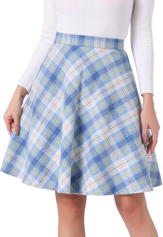 Allegra K Women's Plaids Vintage Tartan Elastic Waist Knee Length A-Line Skirt in Saudi Arabia