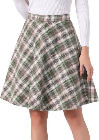 Allegra K Women's Plaids Vintage Tartan Elastic Waist Knee Length A-Line Skirt in Saudi Arabia