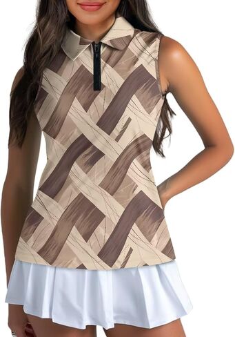 Irisjudy Women Sleeveless Golf Polo Shirts Pink Sea Turtle Quick Dry V Neck Tennis Tops Retro Flower Bird Zip Workout Shirts in Saudi Arabia