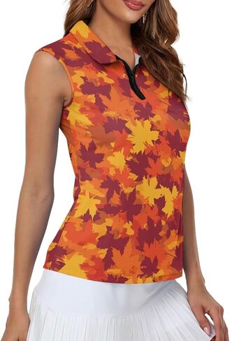 Irisjudy Women Sleeveless Golf Polo Shirts Pink Sea Turtle Quick Dry V Neck Tennis Tops Retro Flower Bird Zip Workout Shirts in Saudi Arabia