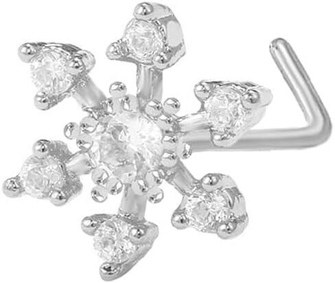 OIDIMS 20G Snowflake Nose Rings Stud Dainty Flower Cubic Zircon Nose Earring Stud l-Shaped Bone Screw Body Piercing For Women Men Jewelry Gift in Saudi Arabia