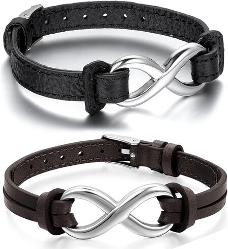 Cupimatch Love Infinity Stainless Steel Leather Bracelet Cuff for Men Women, Adjustable 6-8.1 inch Black in Saudi Arabia