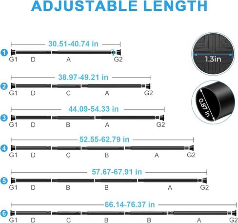 Tension Rod 30-76 Inch - 1pack Spring Loaded Curtain Rods, Black Tension Curtain Rod Expandable Curtain Rods Tension Adjustable Rod Without Drilling, Tension Rods For Bathroom Doorway Window in Kuwait
