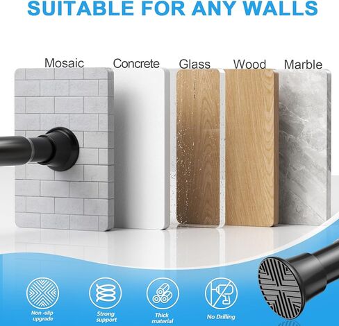 Tension Rod 30-76 Inch - 1pack Spring Loaded Curtain Rods, Black Tension Curtain Rod Expandable Curtain Rods Tension Adjustable Rod Without Drilling, Tension Rods For Bathroom Doorway Window in Kuwait