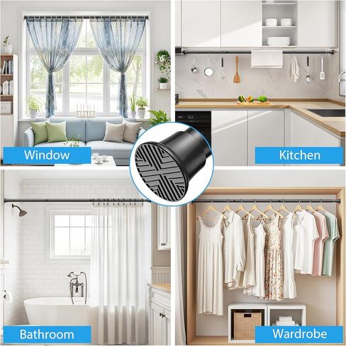 Tension Rod 30-76 Inch - 1pack Spring Loaded Curtain Rods, Black Tension Curtain Rod Expandable Curtain Rods Tension Adjustable Rod Without Drilling, Tension Rods For Bathroom Doorway Window in Kuwait