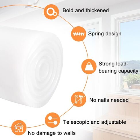 uxcell Tension Curtain Rod, Adjustable 12 to 20 Inches, 0.39" Dia White Spring Tension Rod No Drilling Expandable Tension Rod for Doorway, Kitchen in Saudi Arabia