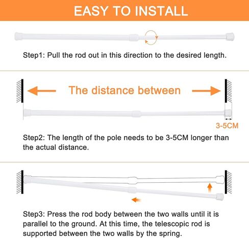 uxcell Tension Curtain Rod, Adjustable 12 to 20 Inches, 0.39" Dia White Spring Tension Rod No Drilling Expandable Tension Rod for Doorway, Kitchen in Saudi Arabia